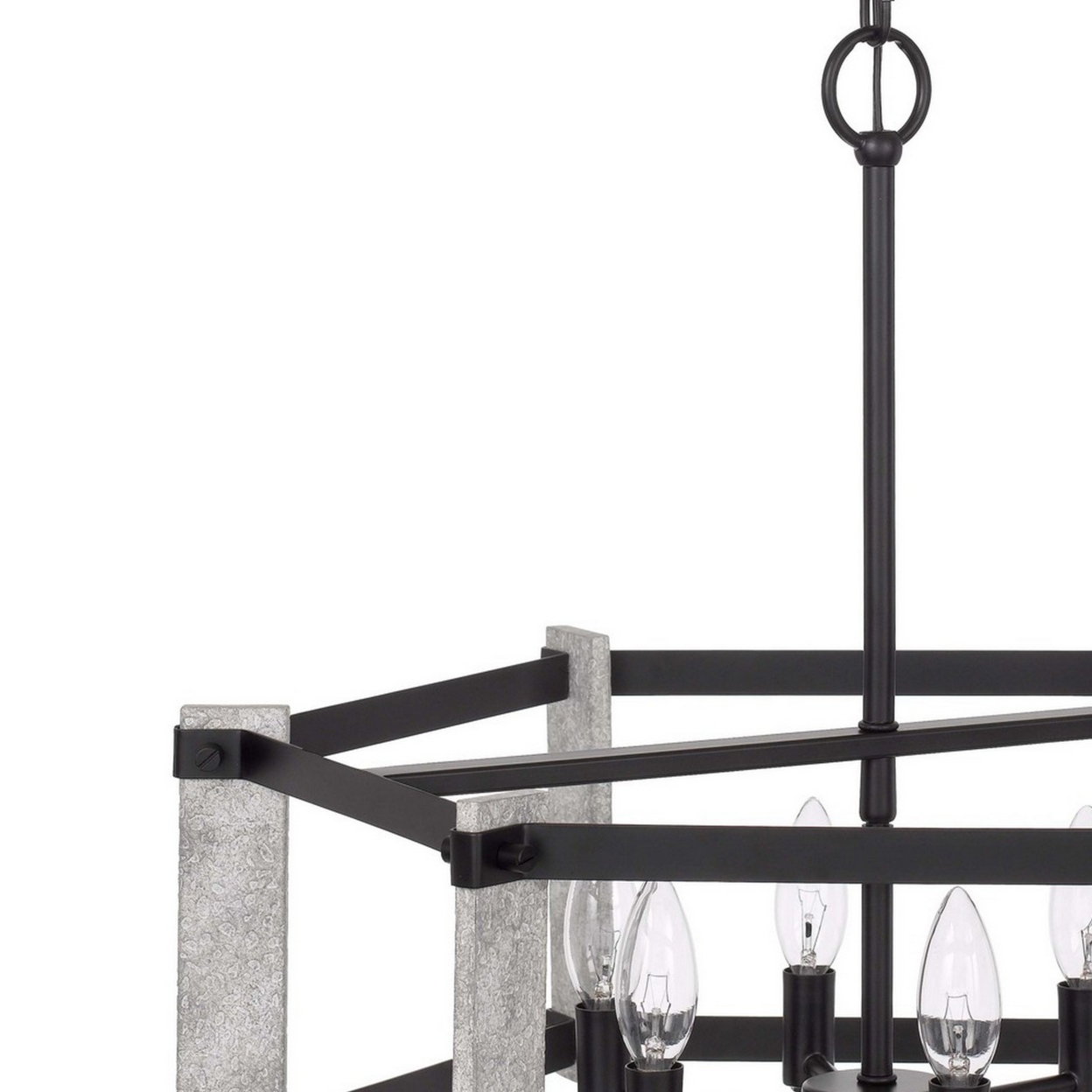 Chandelier With Hexagonal Cage Design Metal Frame, Gray And Black- Saltoro Sherpi