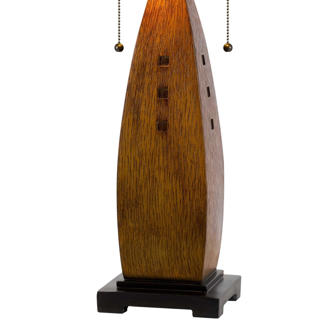 Table Lamp With Tiffany Shade And Faux Wood Appeal, Multicolor- Saltoro Sherpi