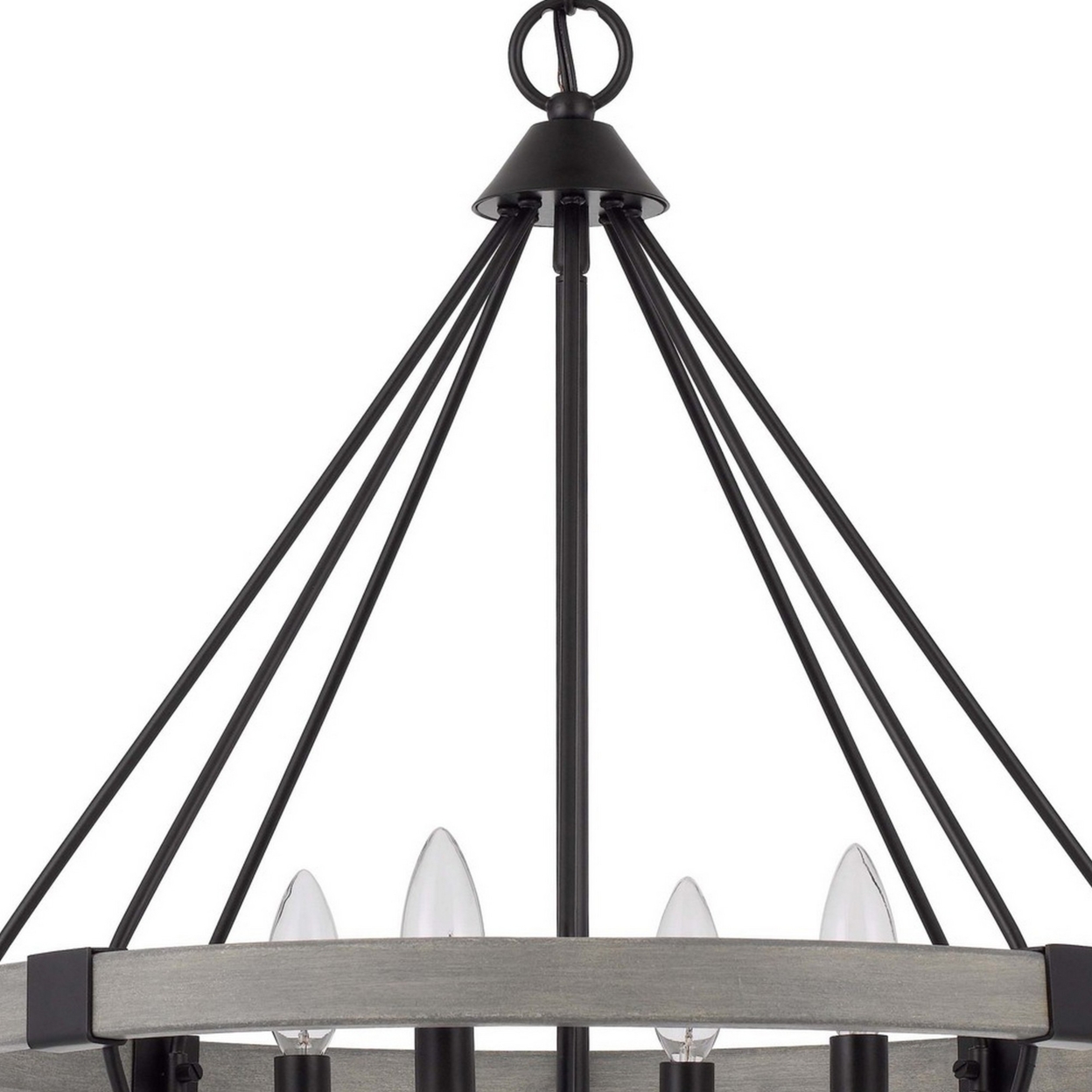 Chandelier With Open Round Frame And Metal Support, Gray And Black- Saltoro Sherpi