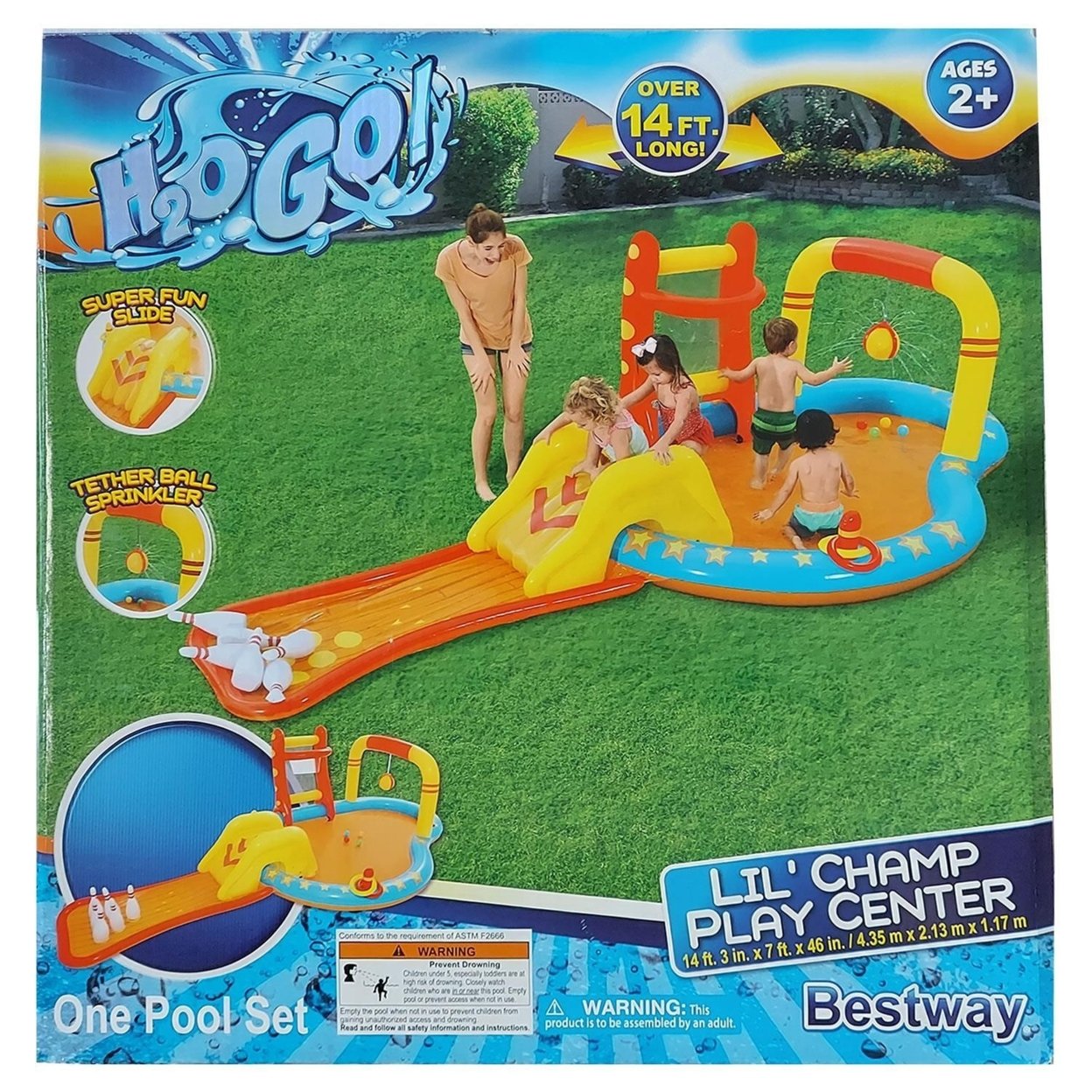 Kids Inflatable 14' Pool Lil Champ Play Center Slide Sprinkler Outdoor Fun Bestway