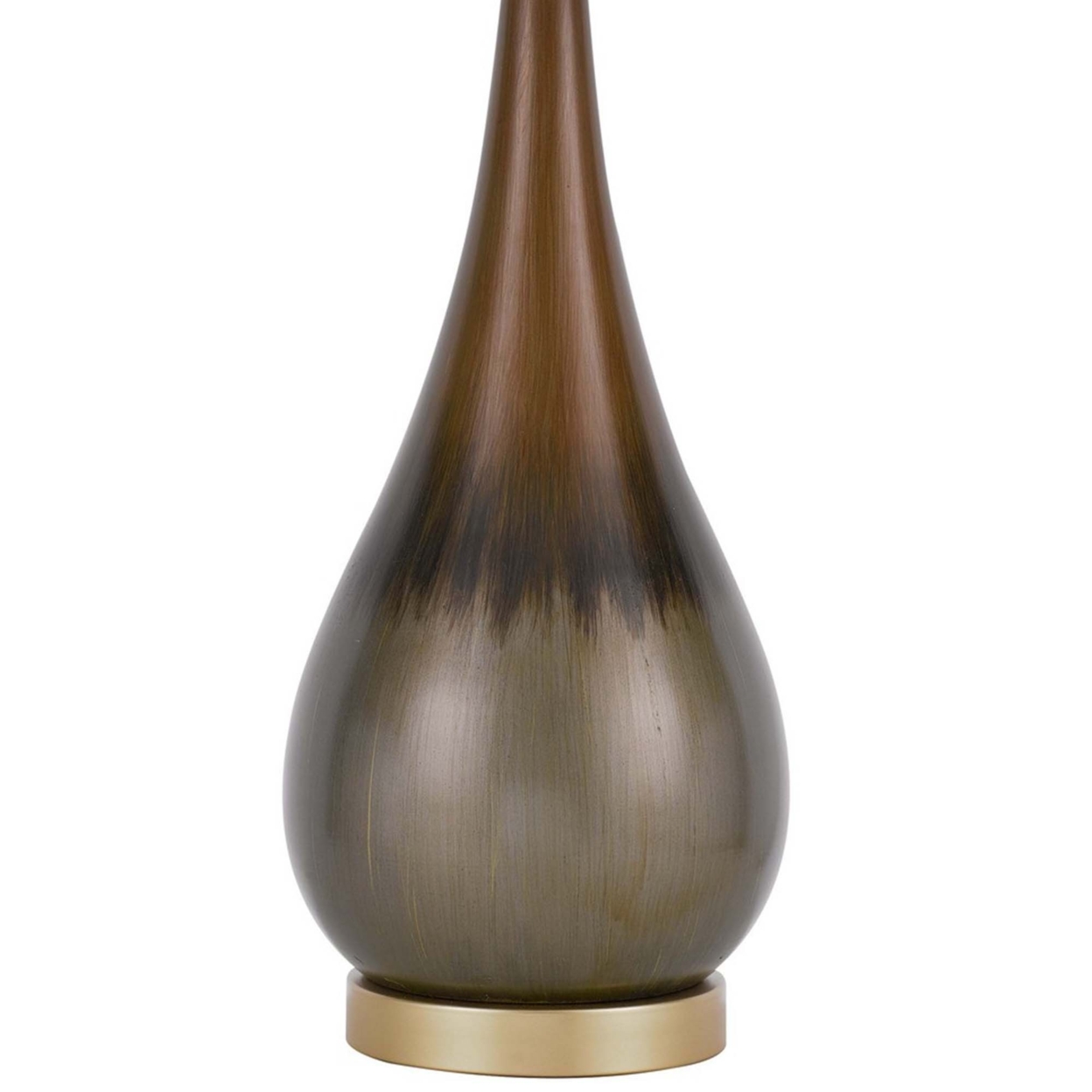 Table Lamp With Drum Shade And Bowling Pin Base, White And Brass- Saltoro Sherpi