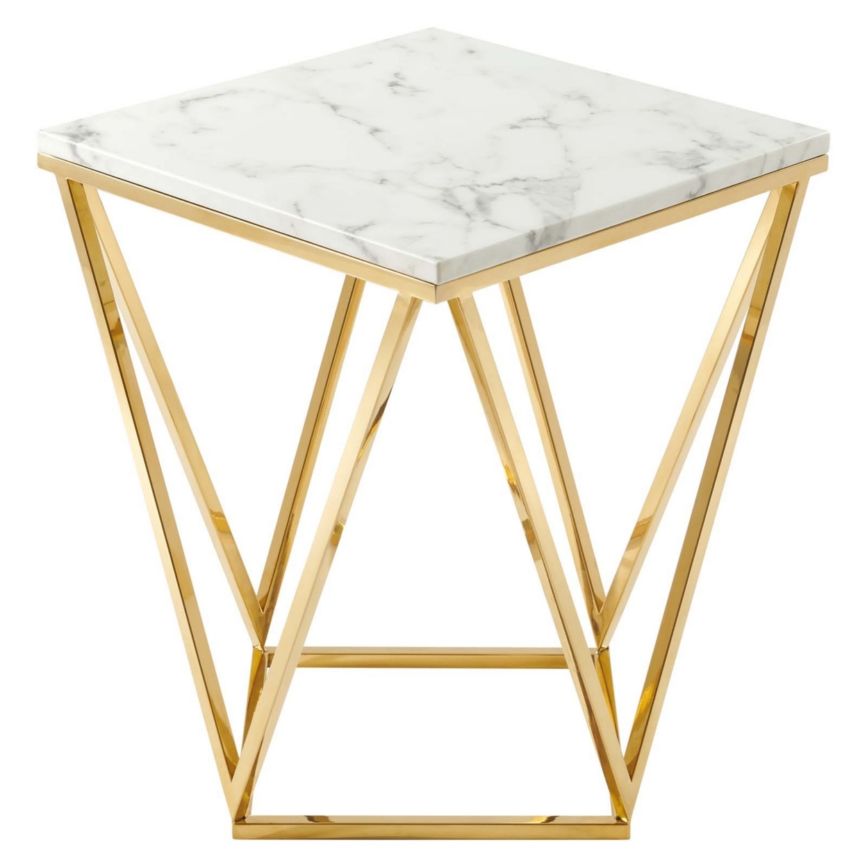 Vertex Gold Metal Stainless Steel End Table, Gold White