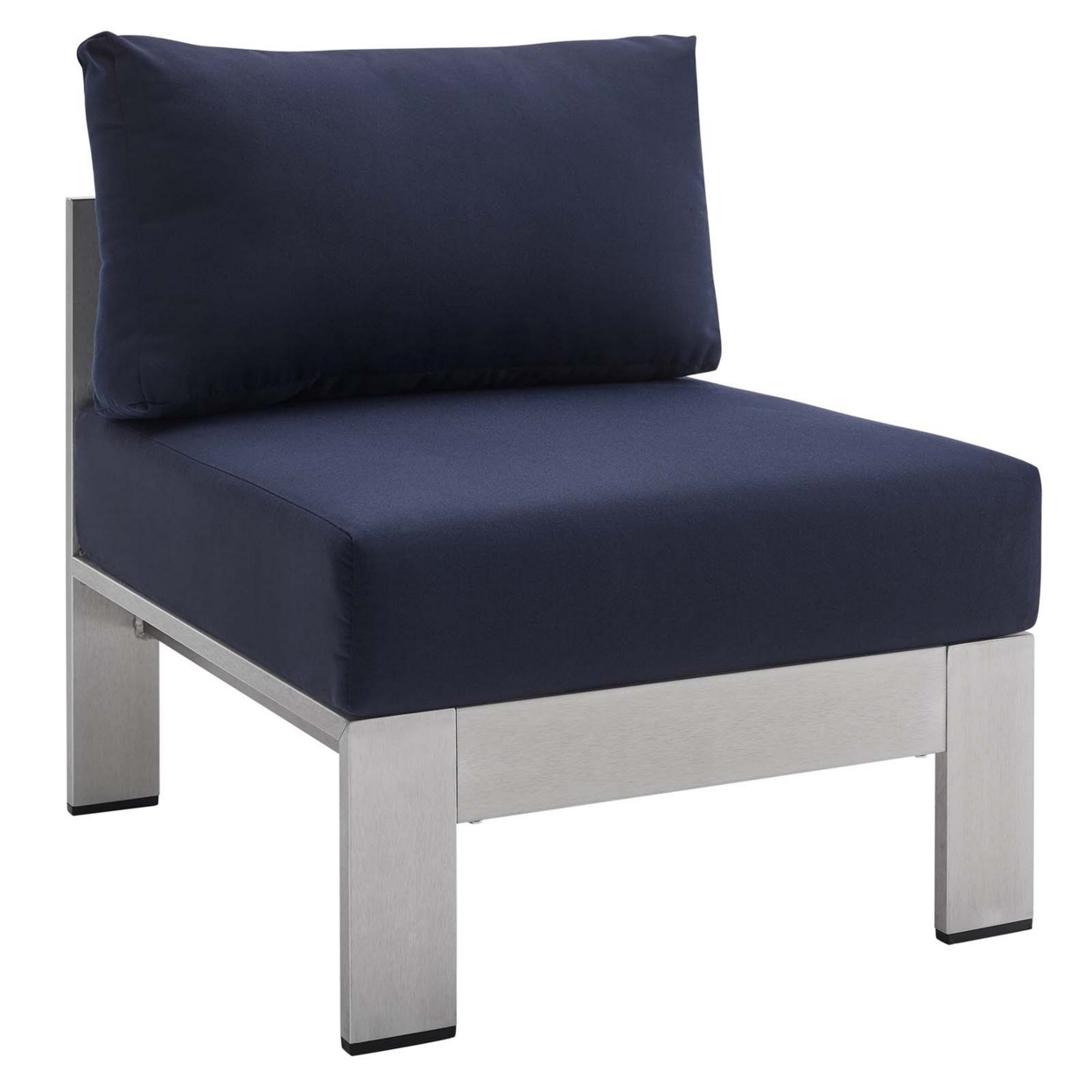 Shore Sunbrella? Fabric Aluminum Outdoor Patio Armless Chair, Silver Navy