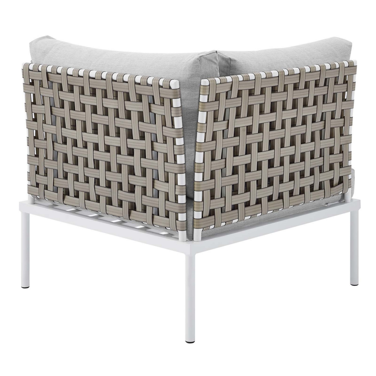 Harmony Sunbrella? Basket Weave Outdoor Patio Aluminum Corner Chair, Tan Gray