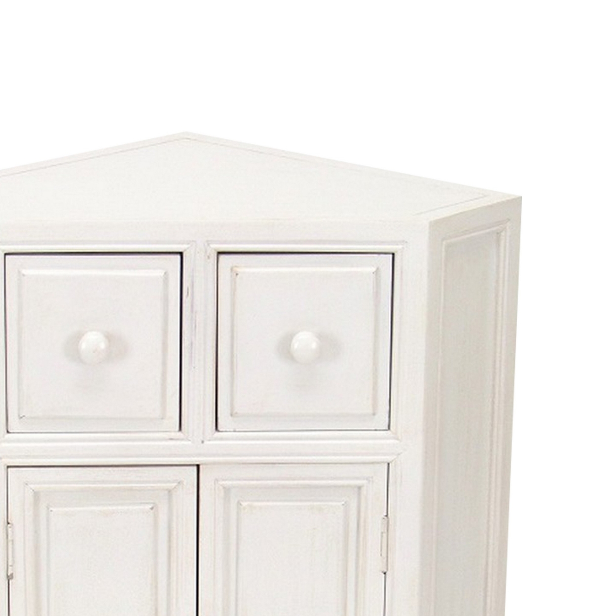 Wooden Corner Cabinet With 2 Drawers And 2 Doors, White- Saltoro Sherpi