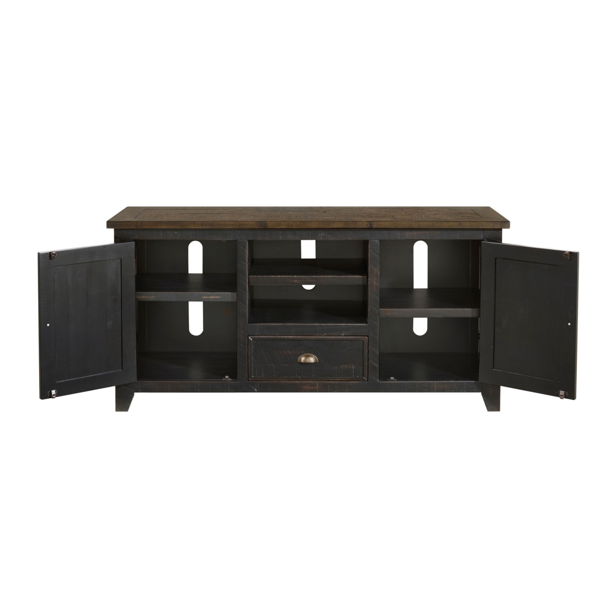 TV Stand With 2 Cabinets And 2 Cubbies, Black And Brown- Saltoro Sherpi