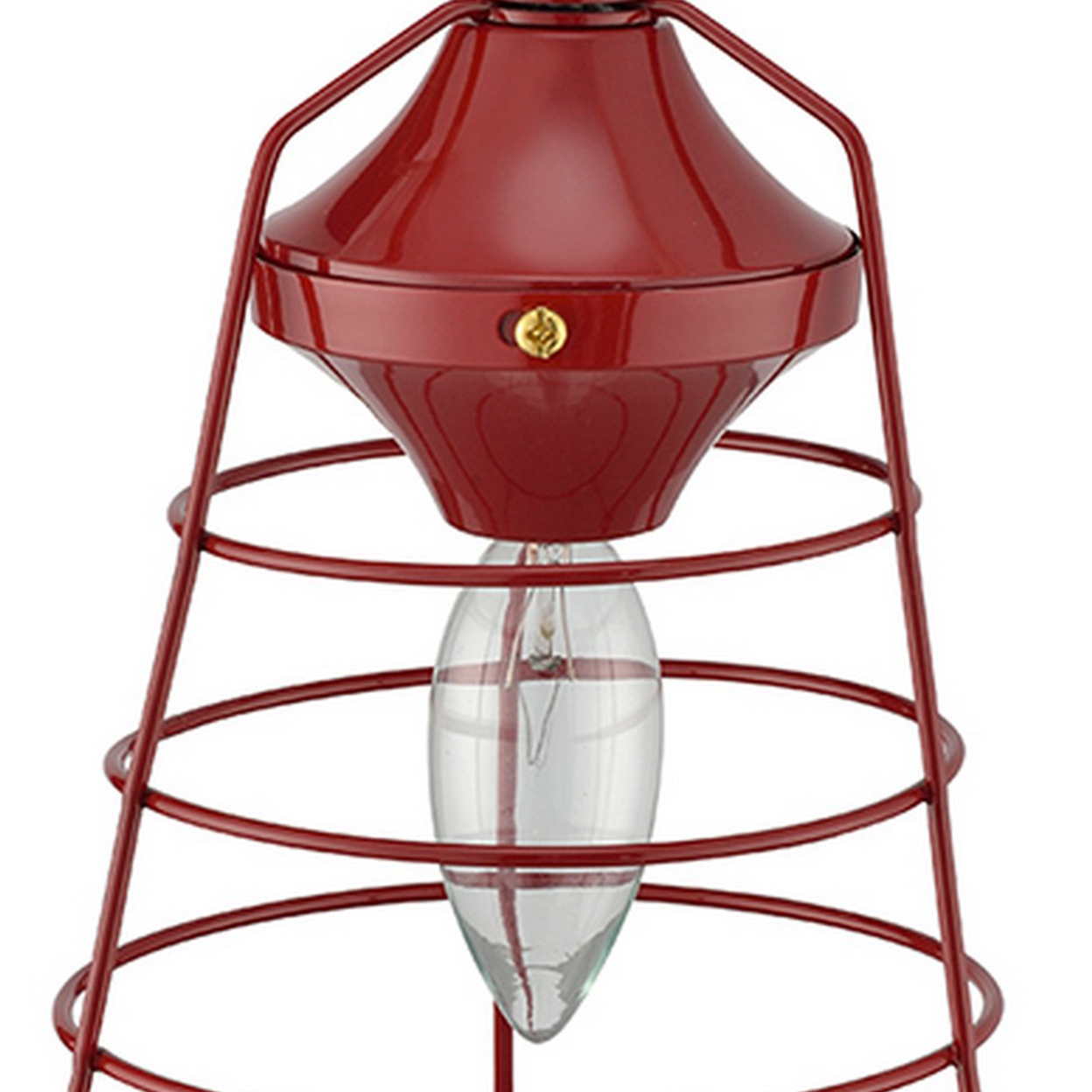 Lantern Table Lamp With Open Metal Frame, Red- Saltoro Sherpi