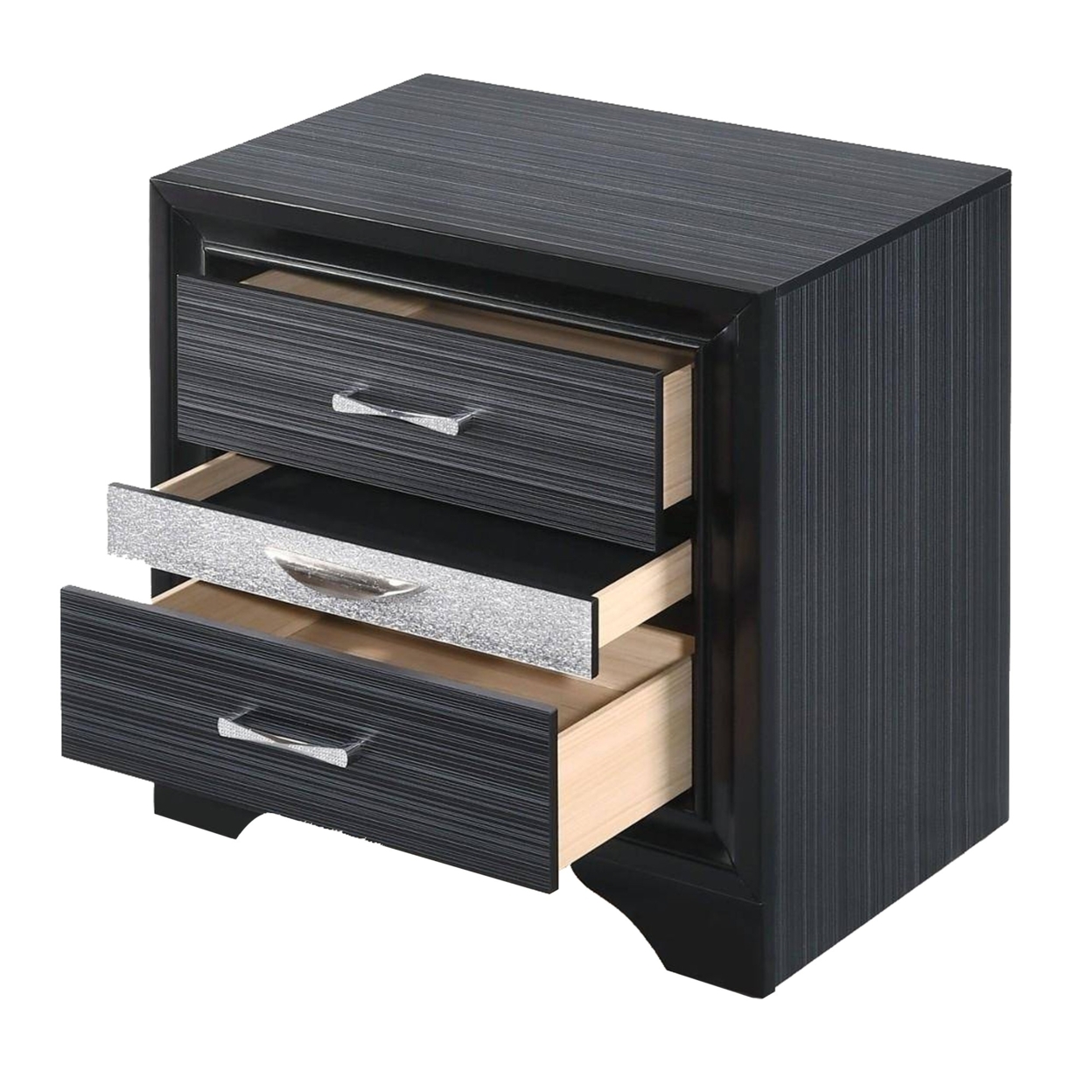 Two Tone Wooden Nightstand With Three Drawers, Black And Silver- Saltoro Sherpi