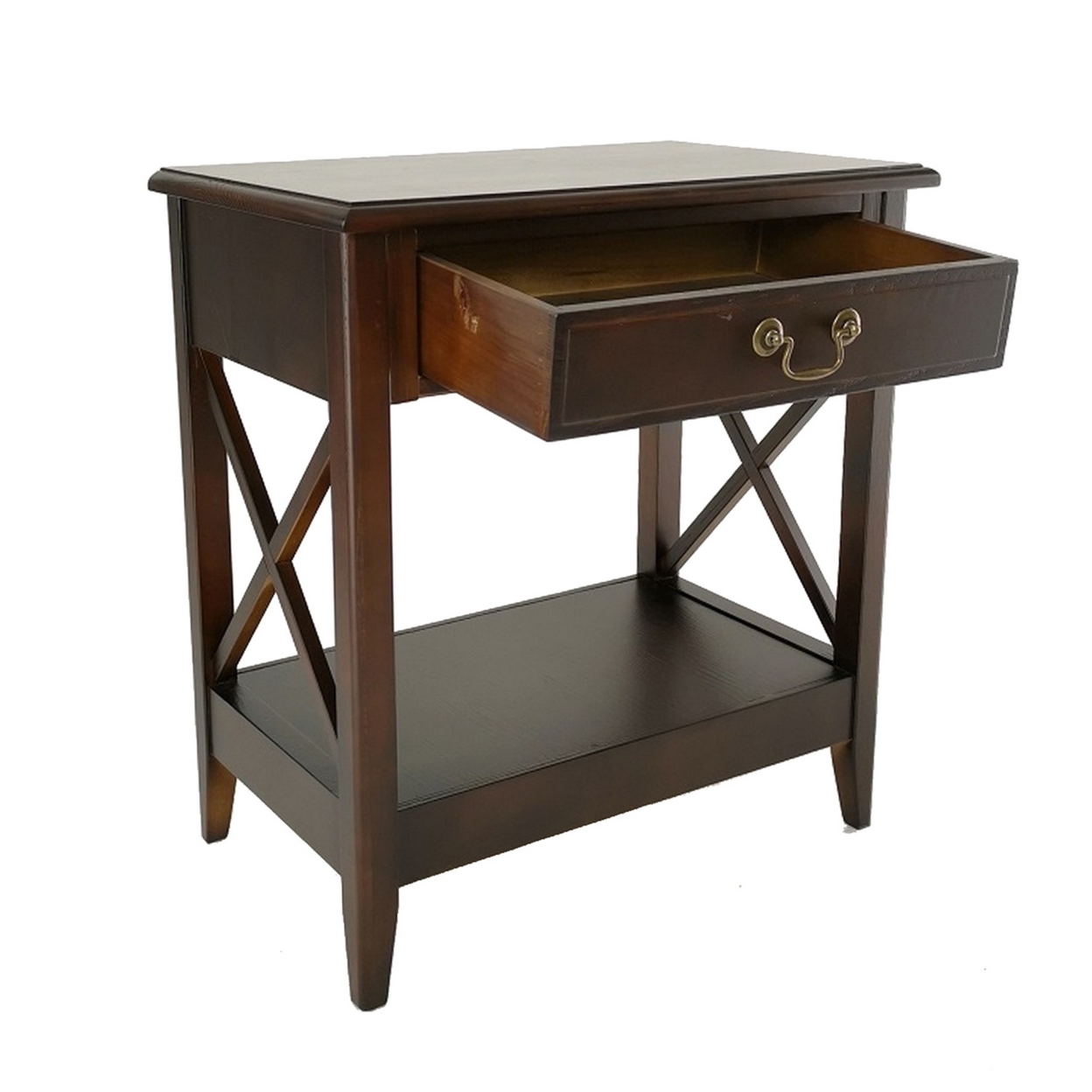 Nightstand With 1 Drawer And Criss Cross Sides, Espresso Brown- Saltoro Sherpi