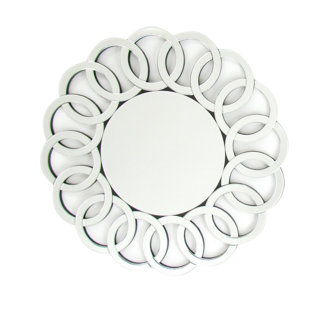 Round Beveled Mirror With Intersected Circular Accent, Silver- Saltoro Sherpi