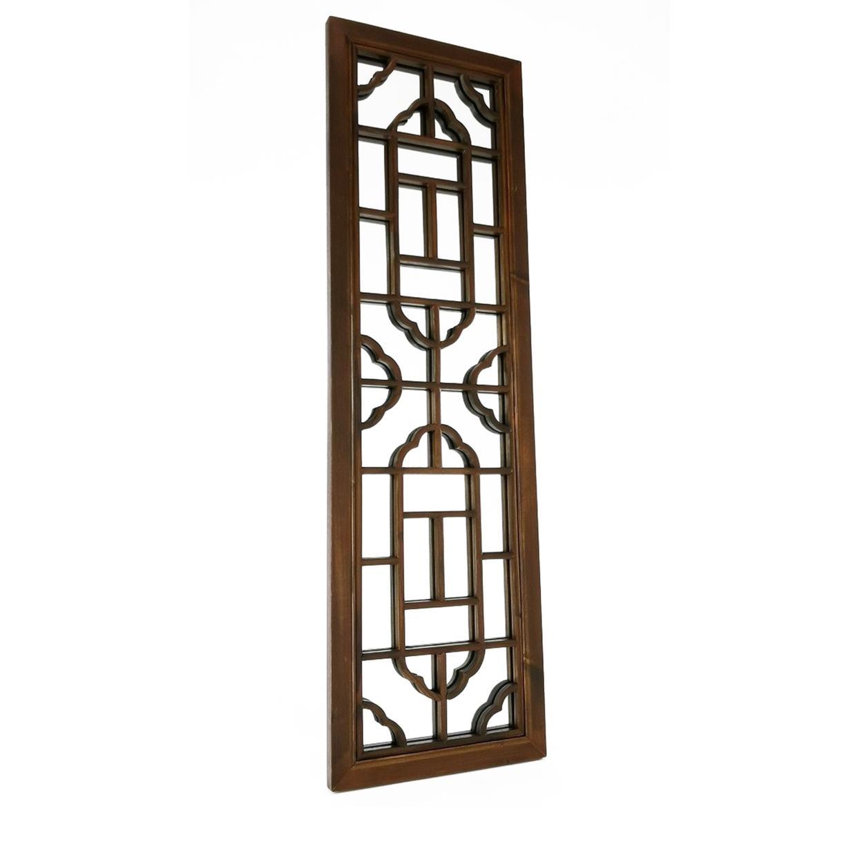 15 Inch Mirror With Cut Out Geometric Motifs And Wooden Frame, Brown- Saltoro Sherpi