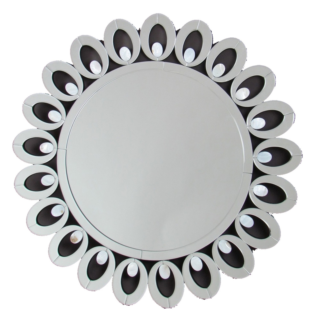 Mirror With Open Cut Design And Mother Of Pearl Accent, Silver- Saltoro Sherpi