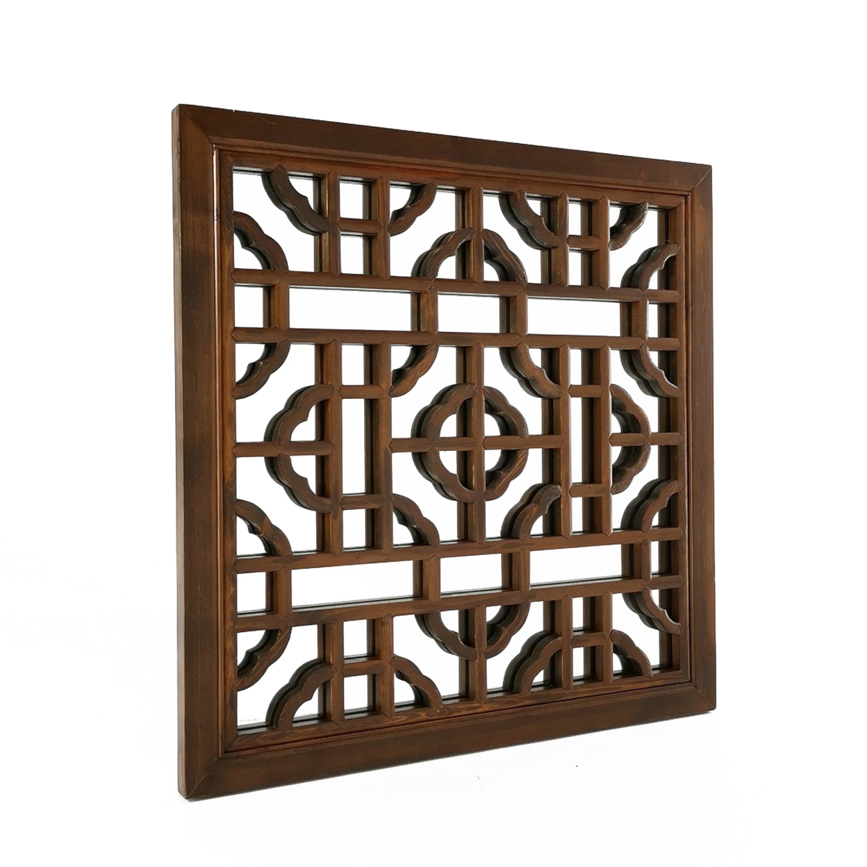 Mirror With Cut Out Geometric Motifs And Square Frame, Brown- Saltoro Sherpi