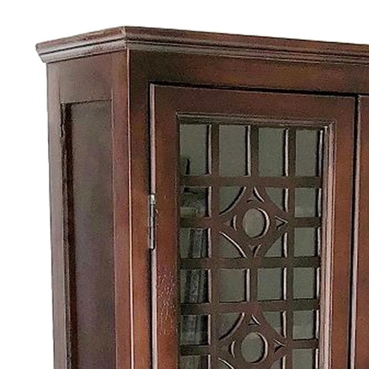 2 Door Wooden CD Cabinet With Mirrored Front And Geometric Cut Out, Brown- Saltoro Sherpi