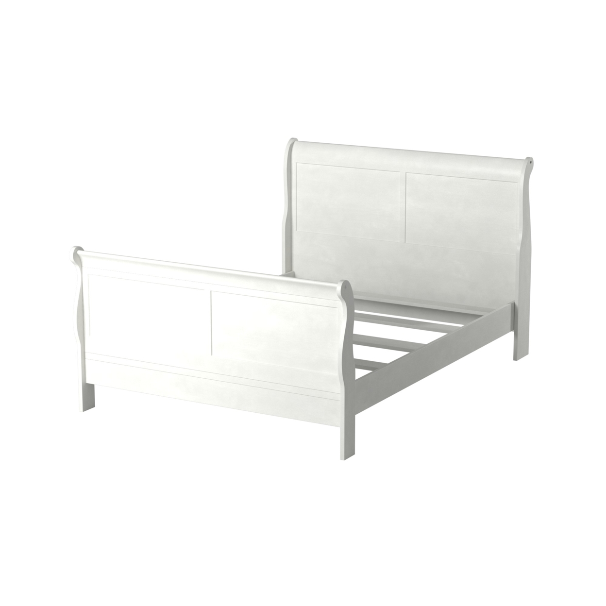 91 Inch Platform Queen Size Bed, Sleigh Panel Design, Pine Wood White