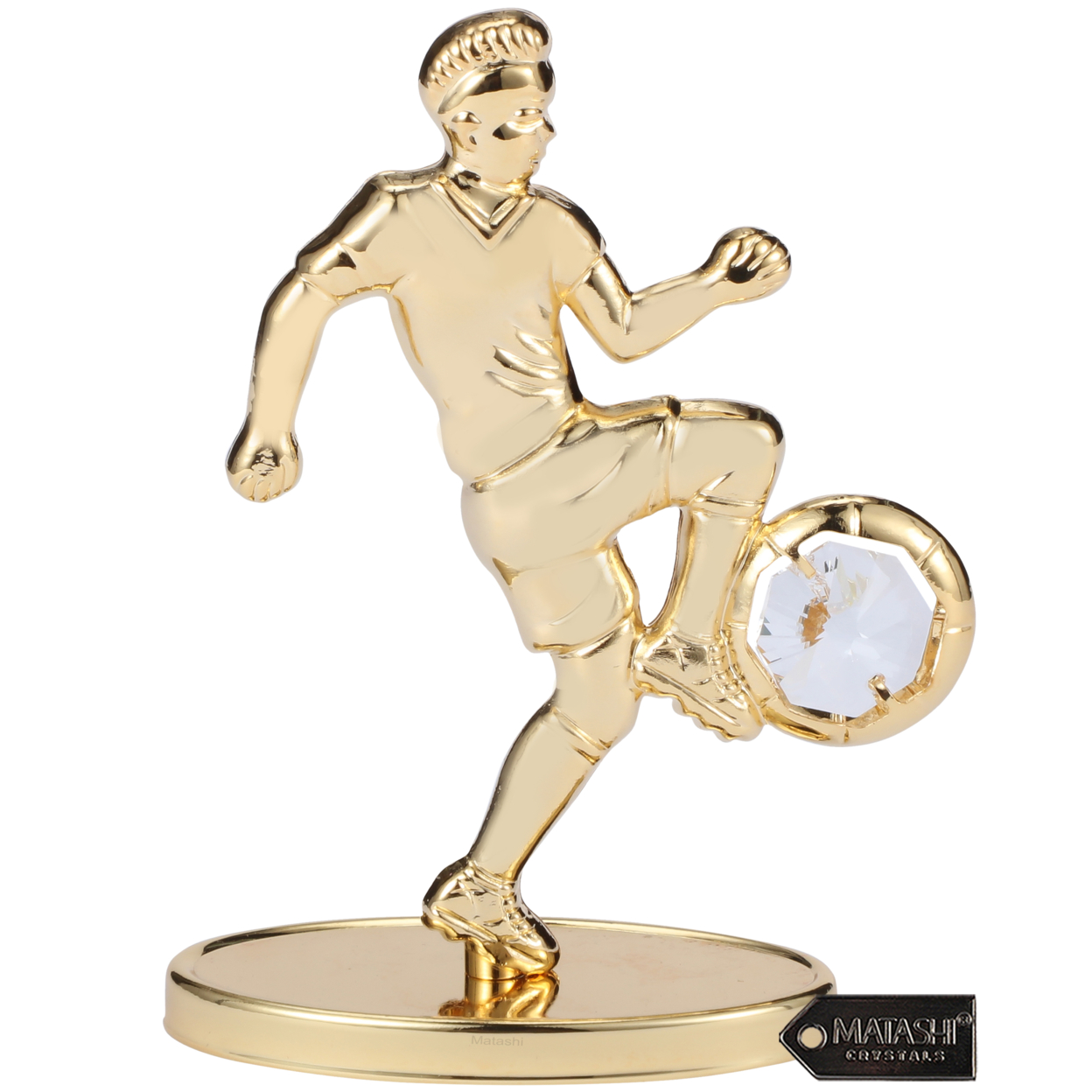 Matashi 24K Gold Plated Soccer Football Player Figurine W/ Crystals Tabletop Football Ornament Gift For Sports Fan Desk Accessories Trophy