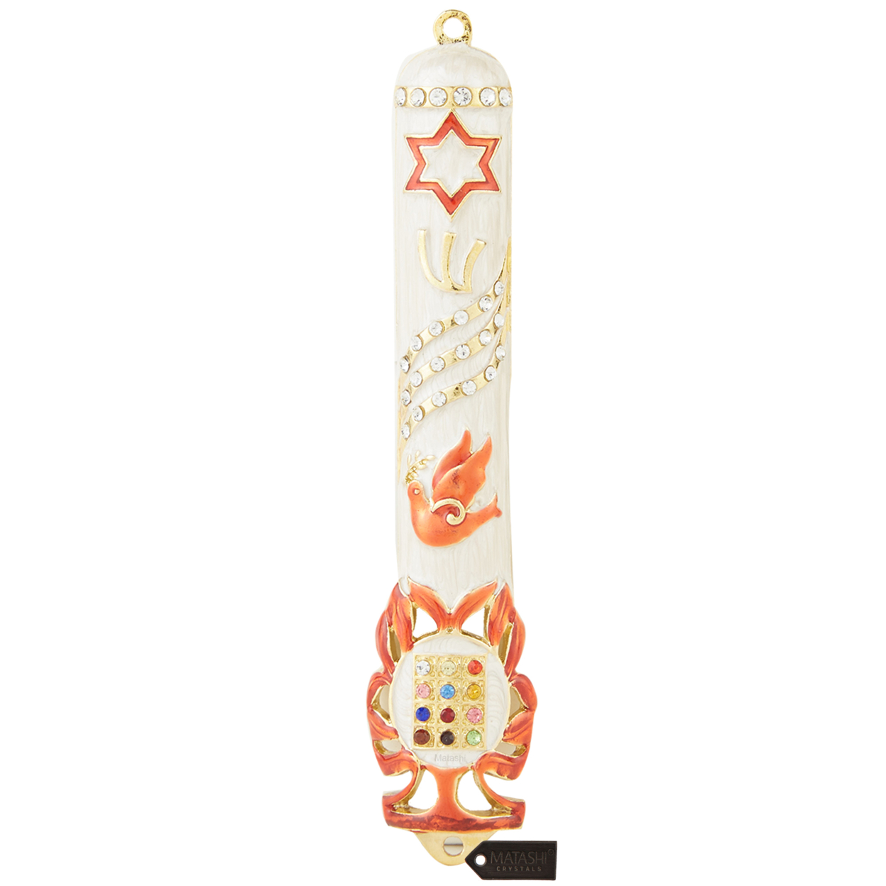 Matashi Hand Painted Dove Mezuzah W Gold Accents And Star Of David W Crystals Home Door Wall Decor Housewarming Present House Blessing Gift