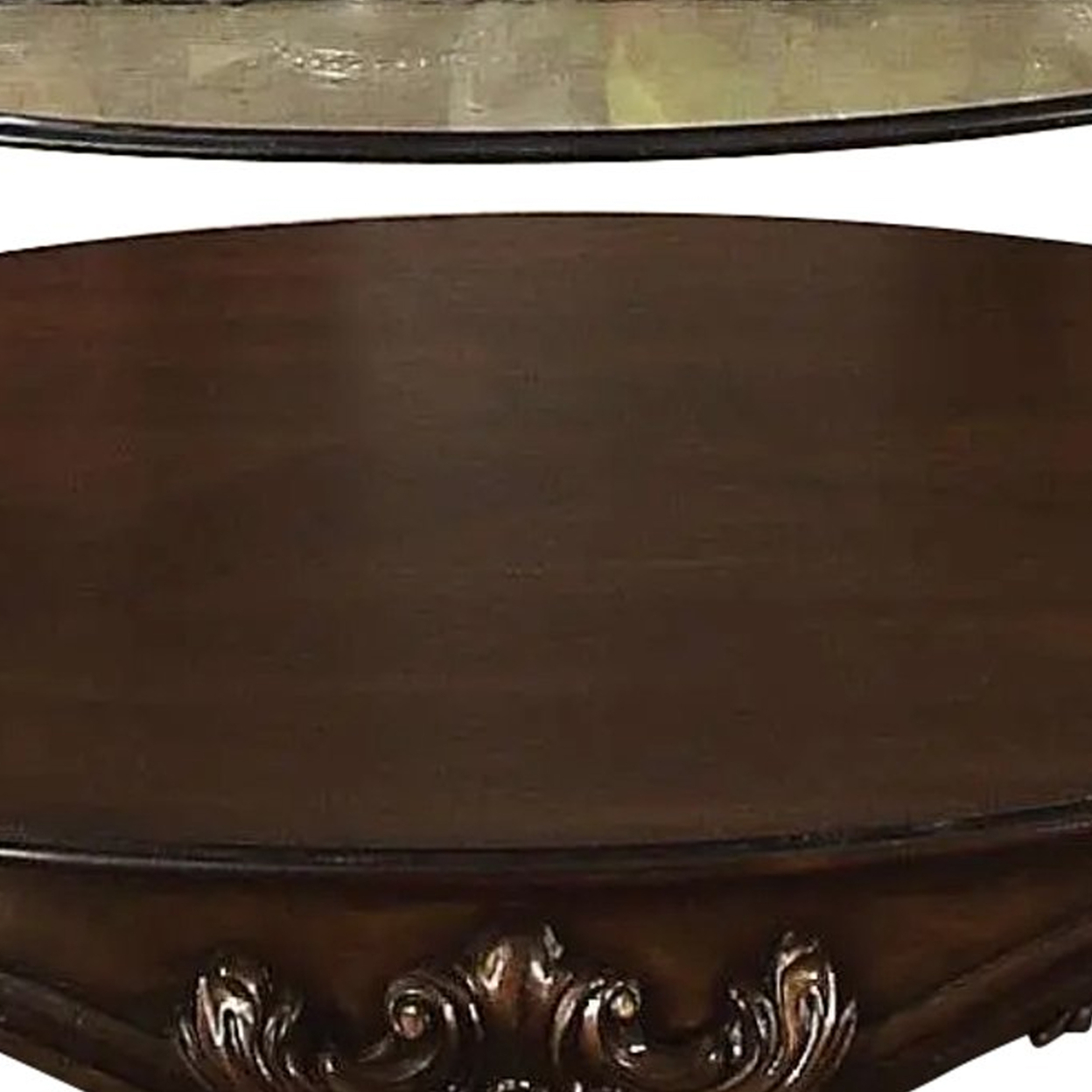 Curved Glass Top Coffee Table With Open Shelf, Brown- Saltoro Sherpi