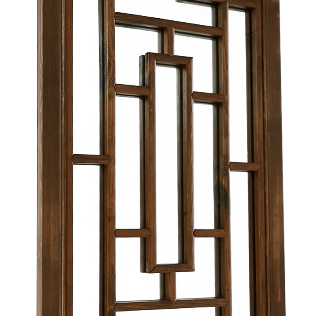 Wooden Frame Mirror With Trellis Pattern Front, Brown- Saltoro Sherpi