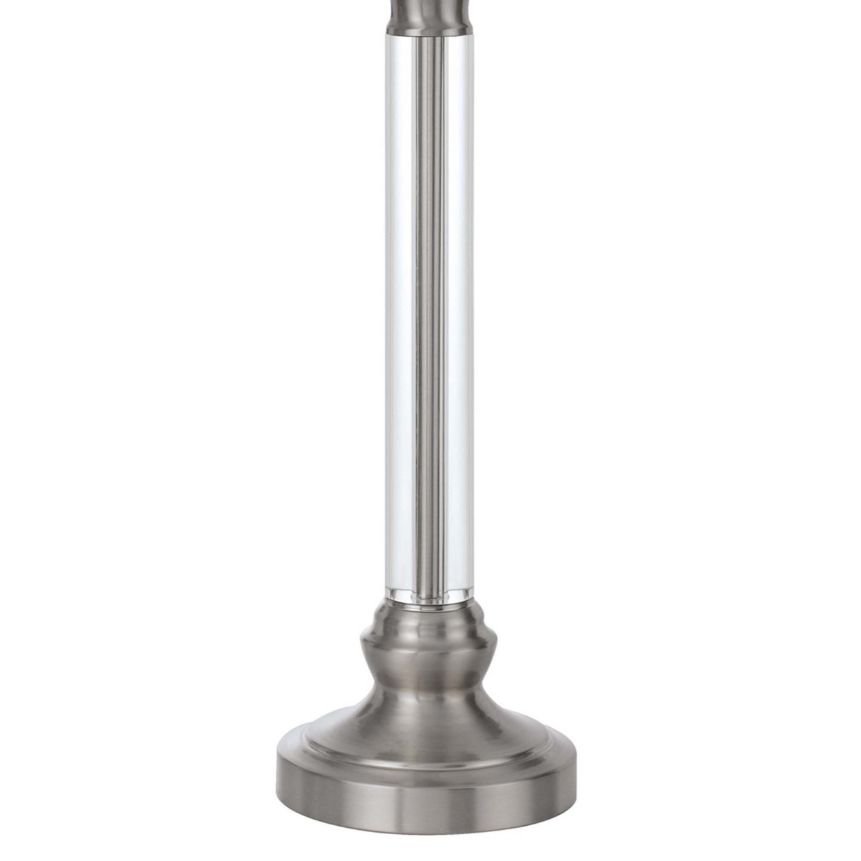 Table Lamp With Tubular Metal And Crystal Base, White And Silver- Saltoro Sherpi