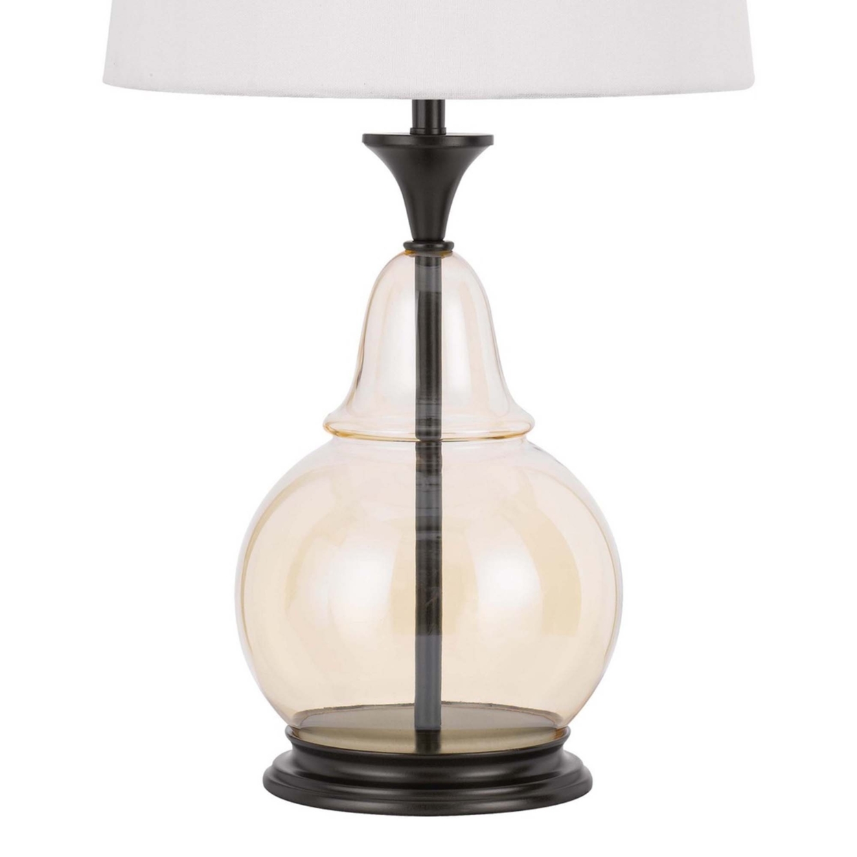 Table Lamp With Metal And Glass Jar Base, White And Bronze- Saltoro Sherpi