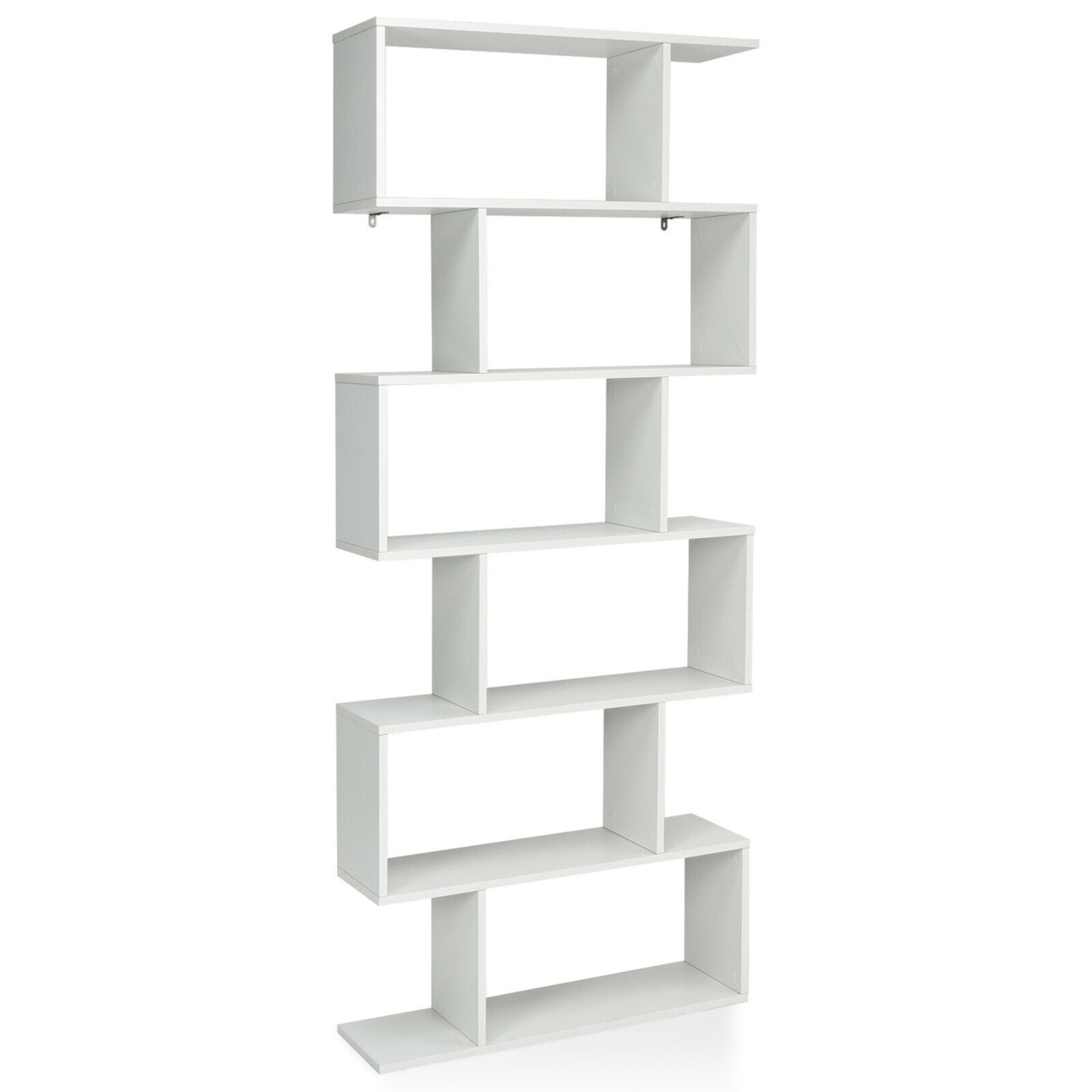 6 Tier S-Shaped Bookshelf Storage Display Bookcase Decor Z-Shelf - White