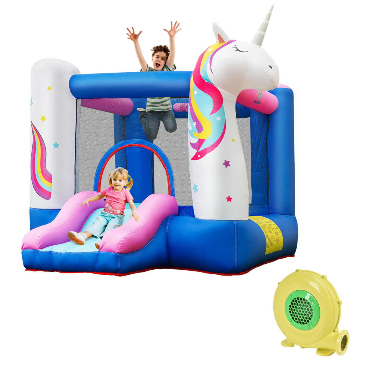 Slide Bouncer Inflatable Jumping Castle Basketball Game W/ 480W Blower