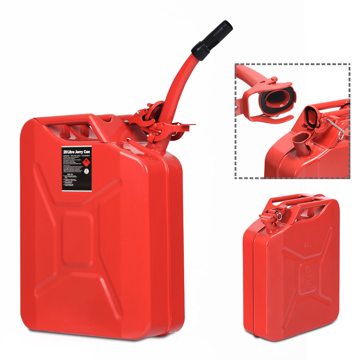 5 Gallon 20L Jerry Fuel Can Steel Gas Container Emergency Backup W/ Spout Red