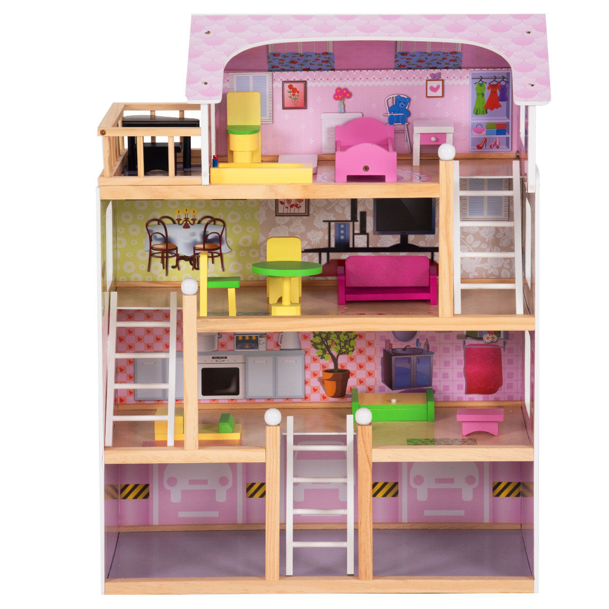 Kids Wood House Playset Doll Cottage Dollhouse W/ Furniture Children Gift Toy