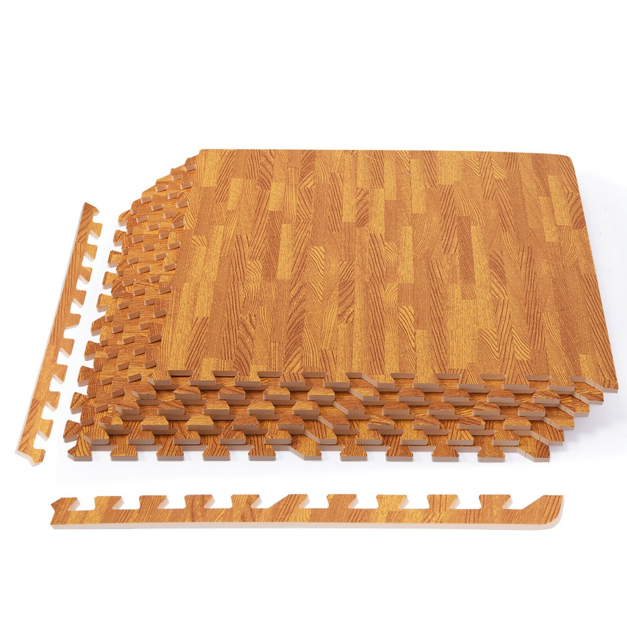 12 Pieces EVA Foam Floor Interlocking Tile Mat W/ Natural Wood Grain