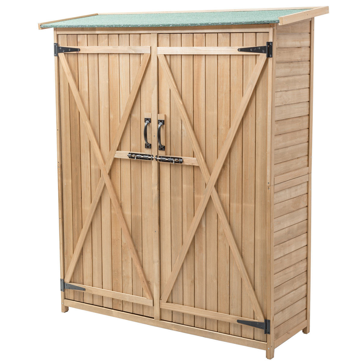 Garden Outdoor Wooden Storage Shed Cabinet Double Doors Fir Wood Lockers