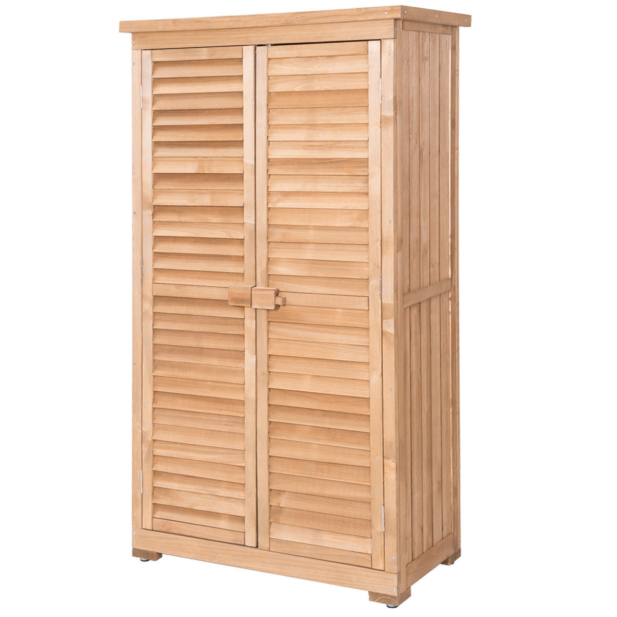 Outdoor 63'' Tall Wooden Garden Storage Shed Fir Wood Shutter Design Lockers