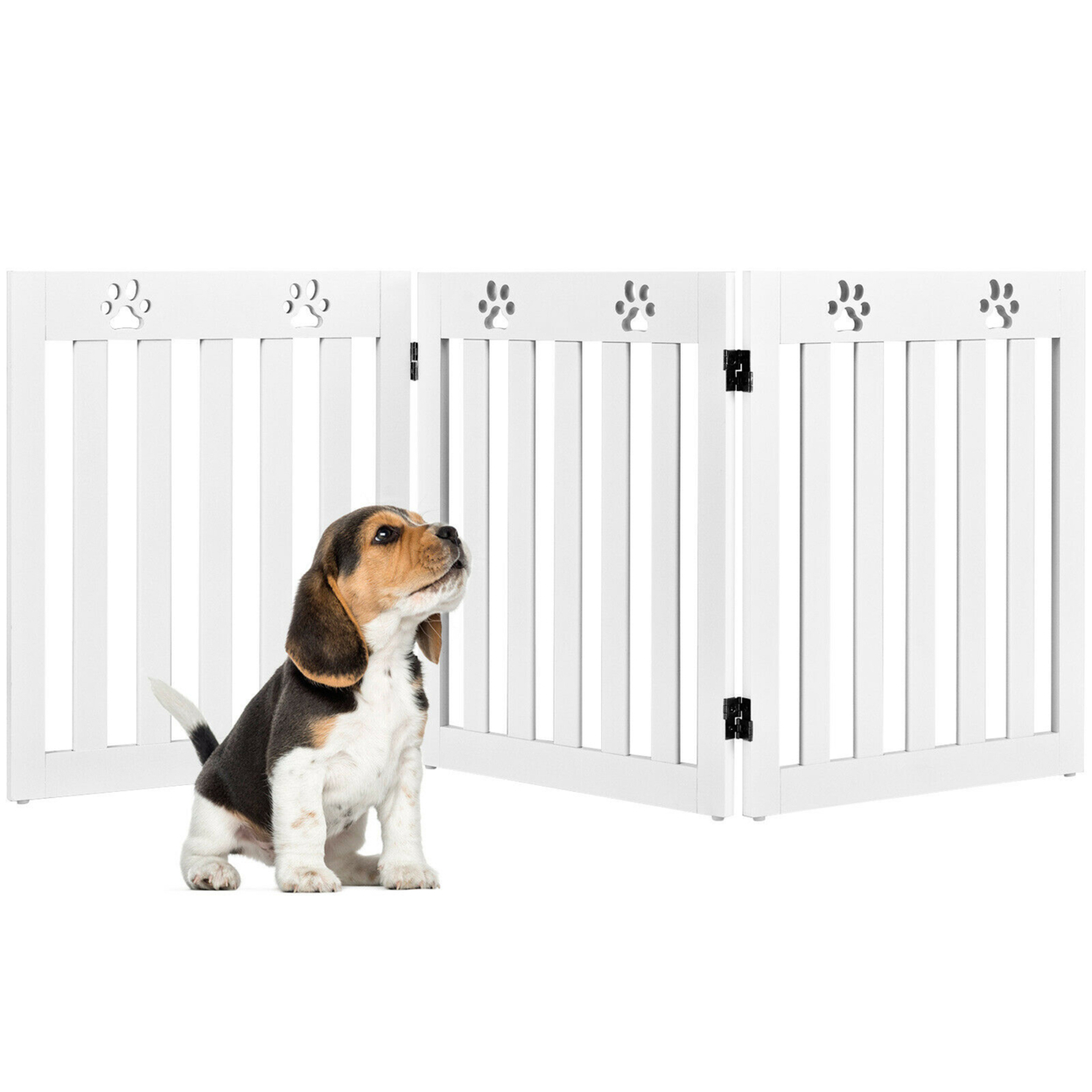 24'' Folding Wooden Freestanding Dog Gate Pet Gate W/360Â° Flexible Hinge