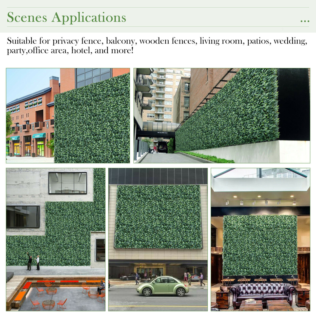 12PCS 20x20inch Artificial Ficus Hedge Plant Privacy Fence Hedge Panels