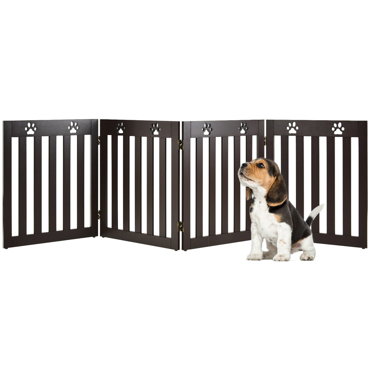 24'' Folding Wooden Freestanding Pet Gate Dog Gate W/360Â° Hinge - Espresso