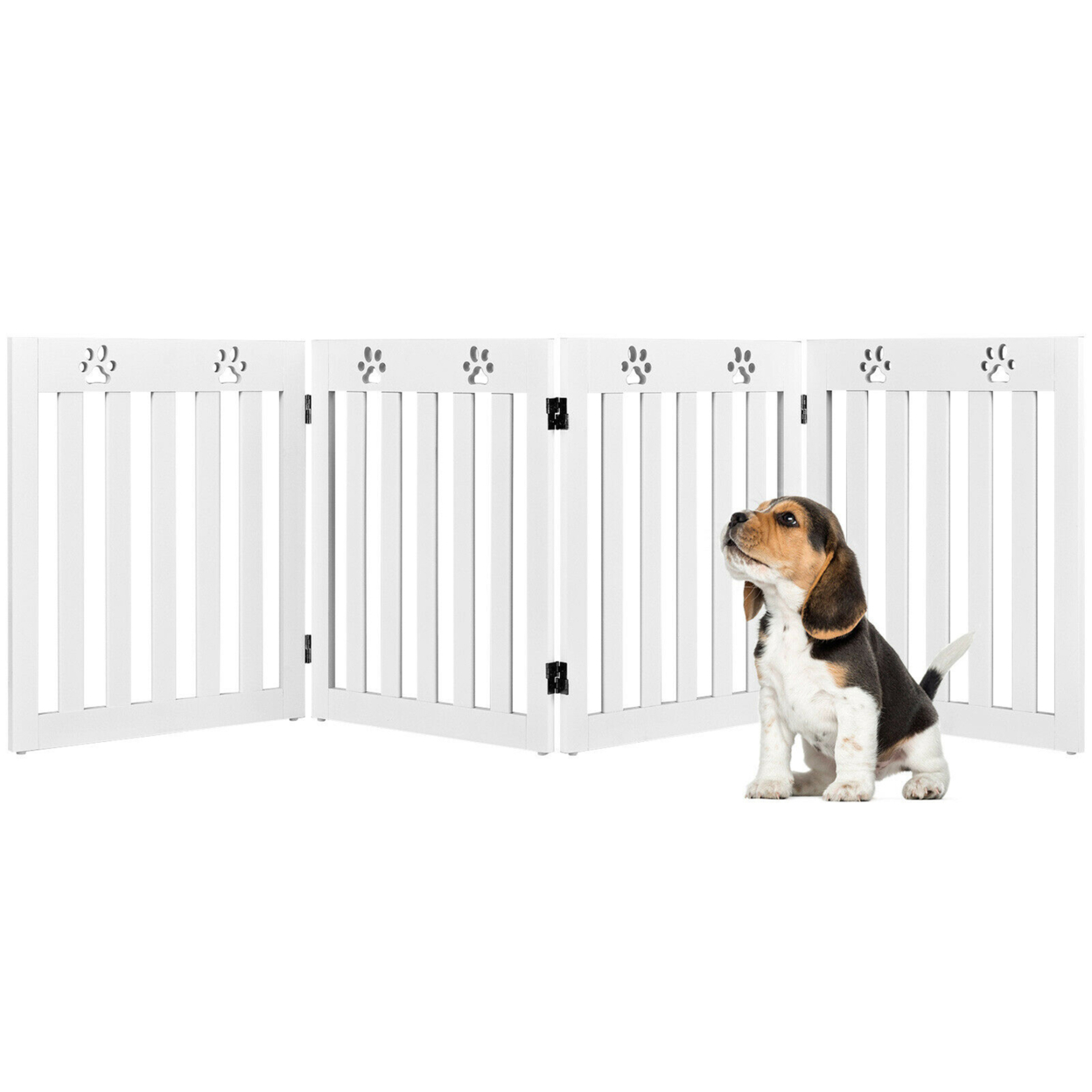 24'' Folding Wooden Freestanding Pet Gate Dog Gate W/360Â° Hinge - White