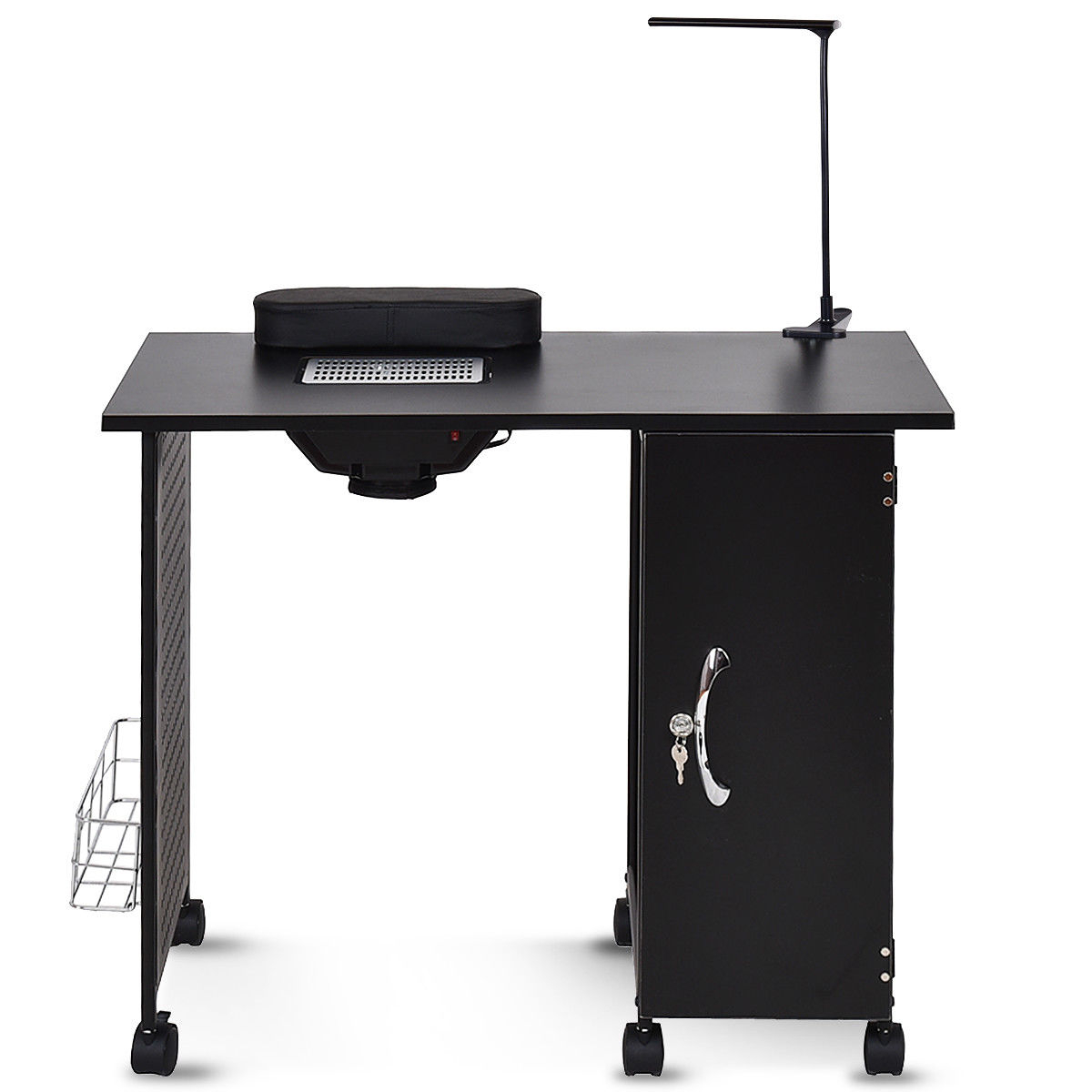 Manicure Nail Table Station Black Steel Frame Beauty Spa Salon Equipment Drawer