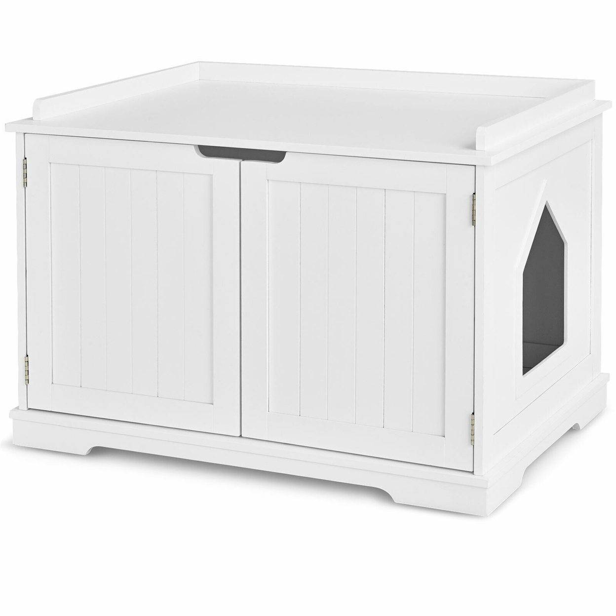 Cat Litter Box Wooden Enclosure Pet House Washroom Storage Bench White