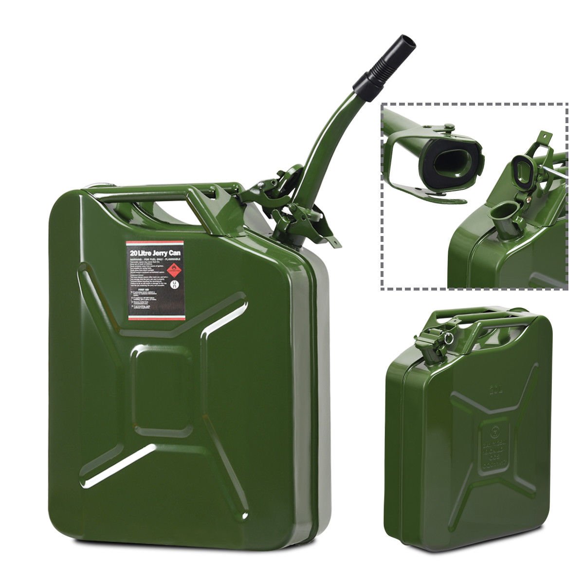 5 Gallon 20L Jerry Fuel Can Steel Gas Container Emergency Backup W/ Spout Green
