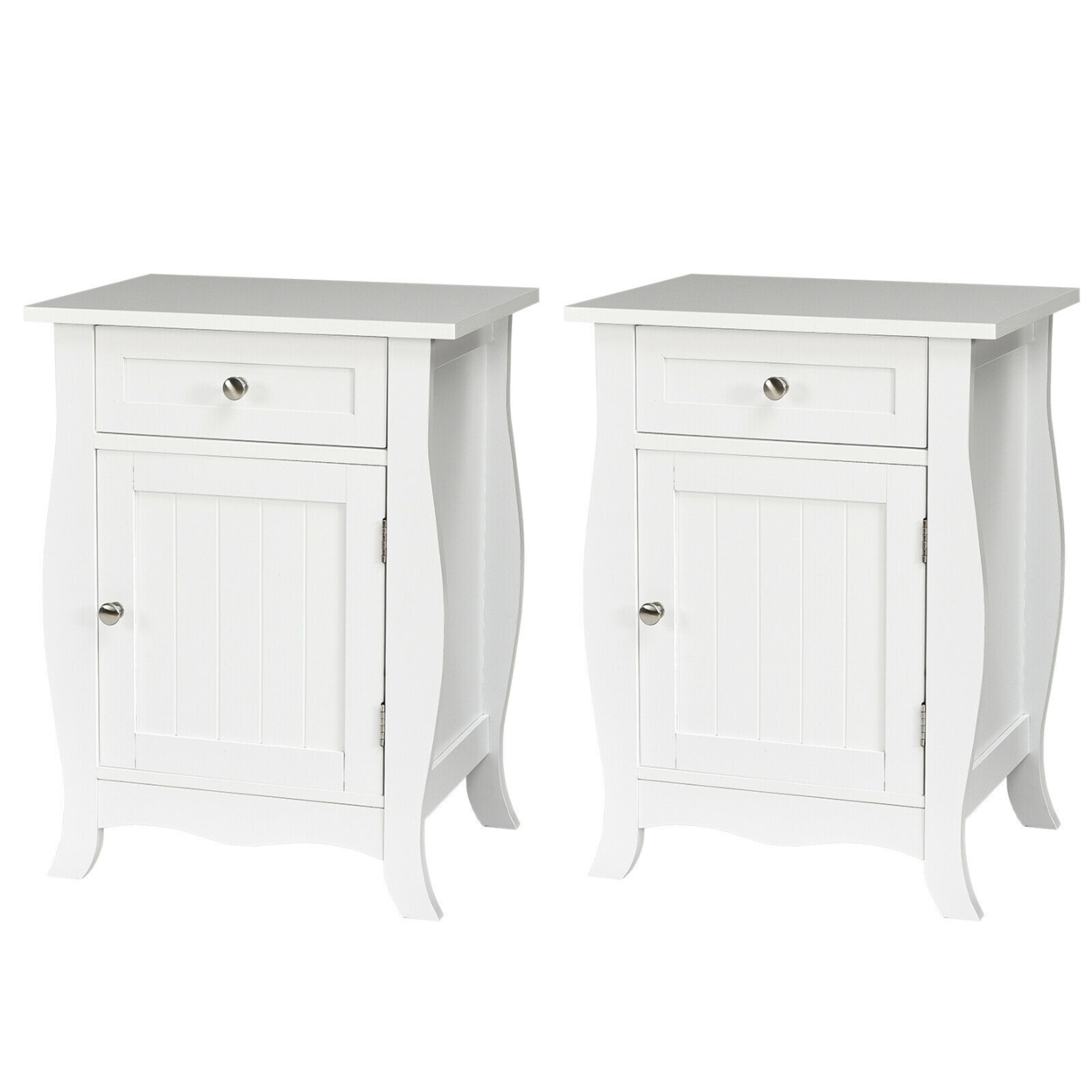 2PCS Accent End Table With Drawer Storage Cabinet Nightstand White