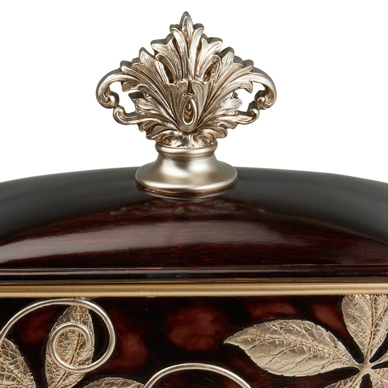 Jewelry Box With Foliage Pattern And Lid, Brown- Saltoro Sherpi