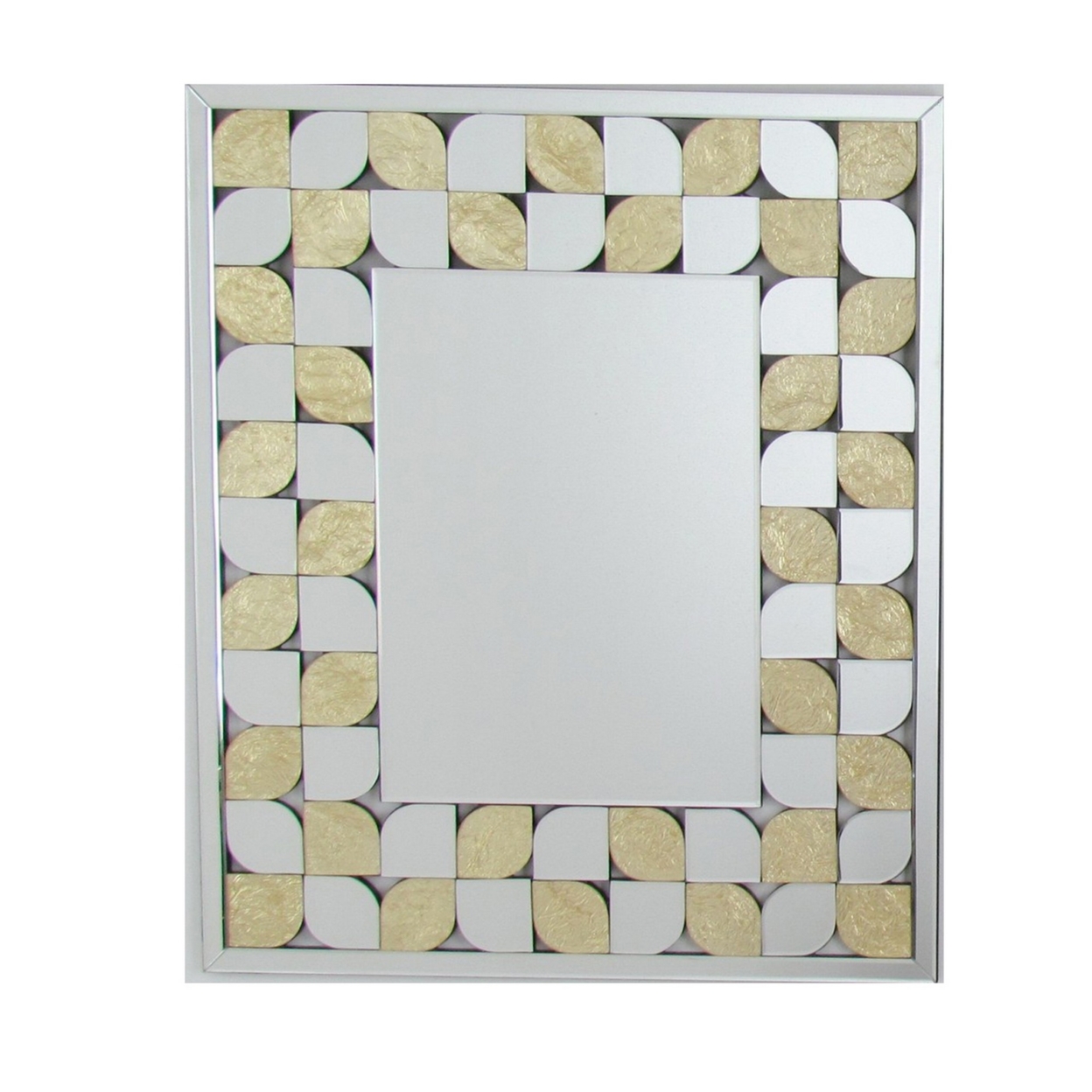 Rectangle Mirror With Golden Leaf Accent And Beveled Edge, Silver- Saltoro Sherpi