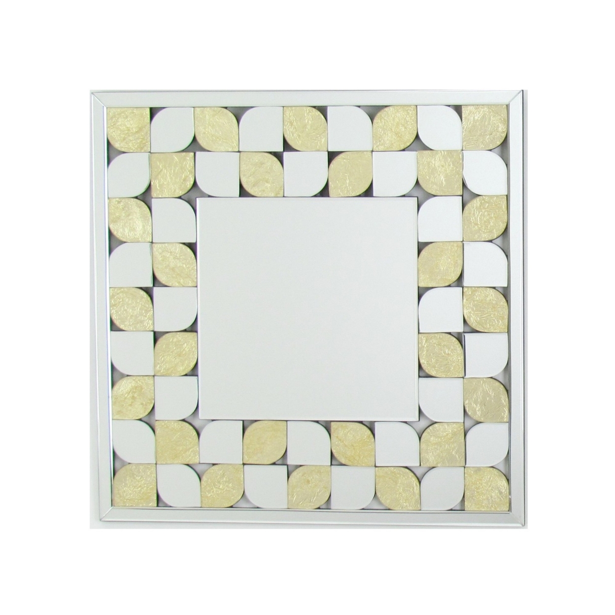 Square Mirror With Golden Semicircle Accent And Beveled Edge, Silver- Saltoro Sherpi
