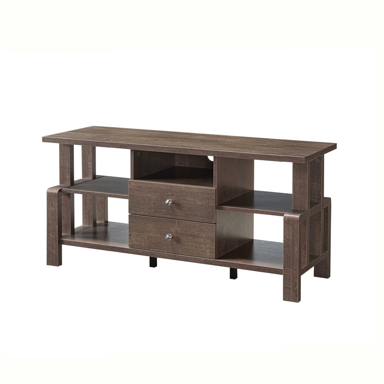 TV Stand With 4 Wooden Shelves And 2 Drawers, Brown- Saltoro Sherpi