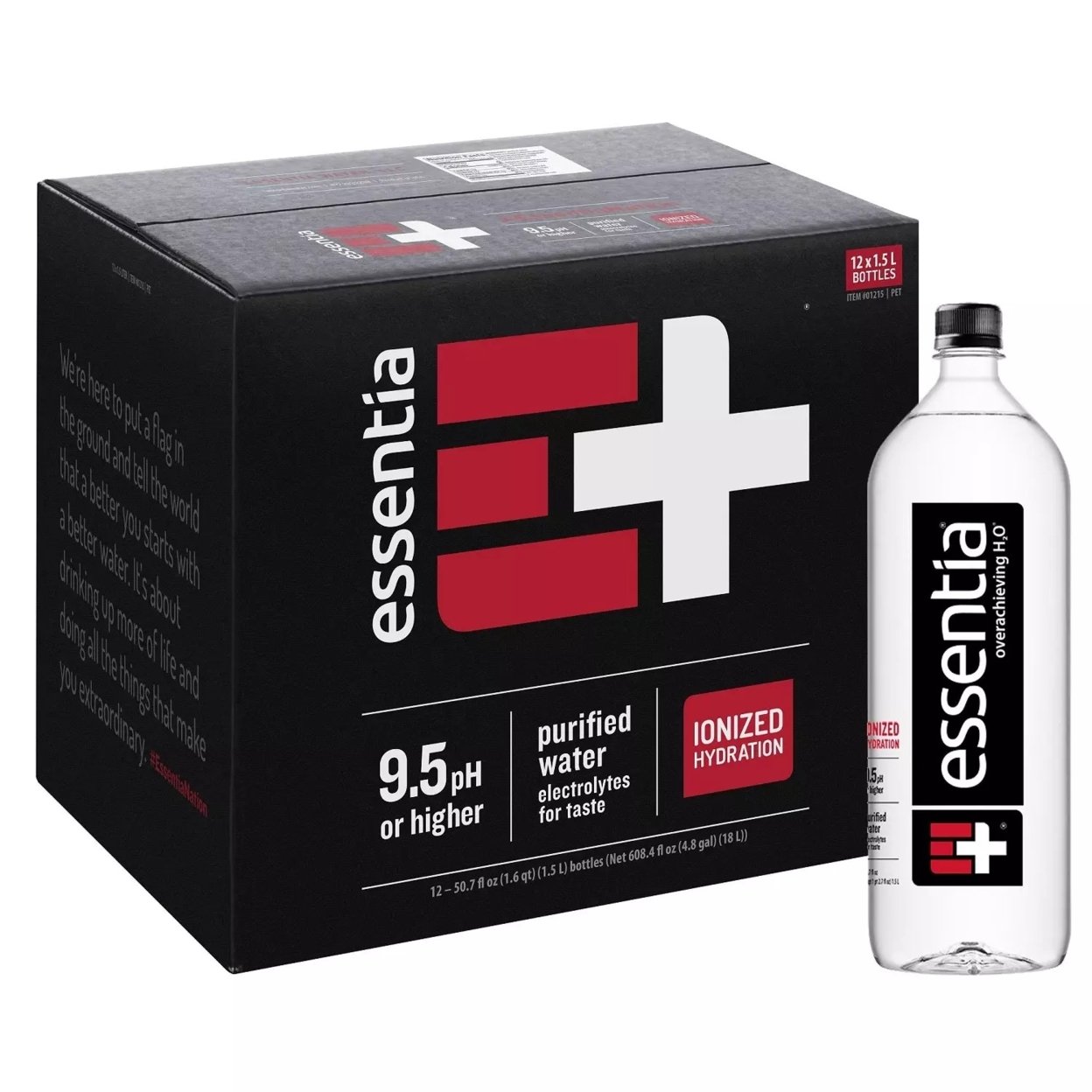 Essentia Ionized Water, 1.5L Bottles (Pack Of 12)