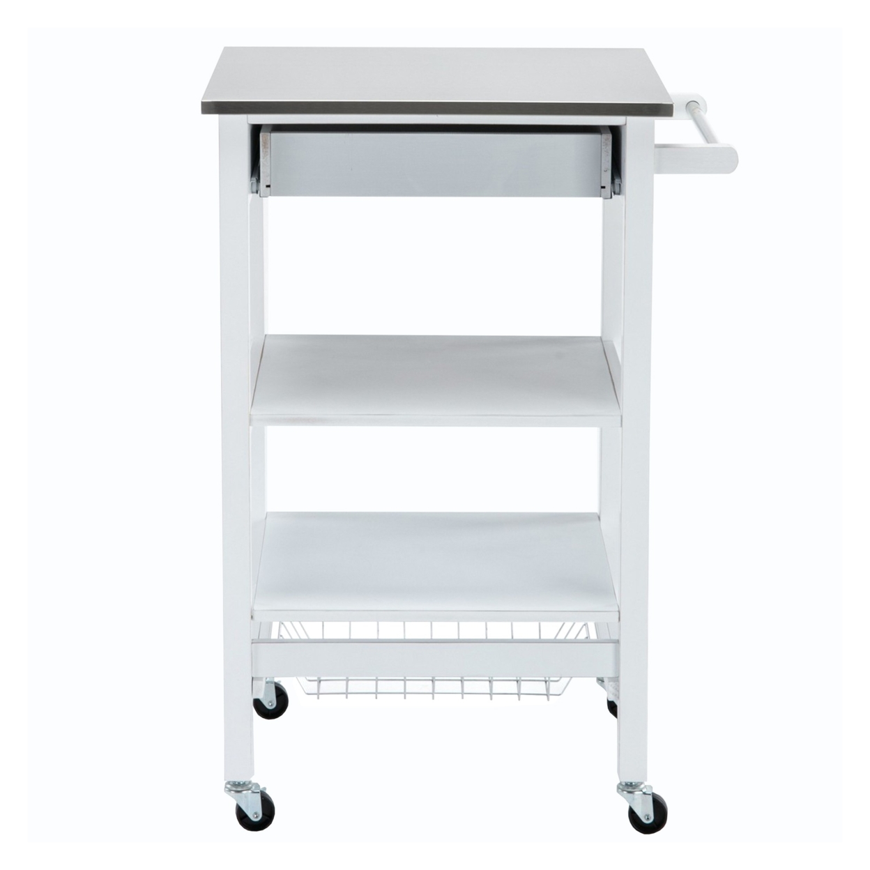 Kitchen Cart With 2 Wooden Shelves And 1 Drawer, White- Saltoro Sherpi