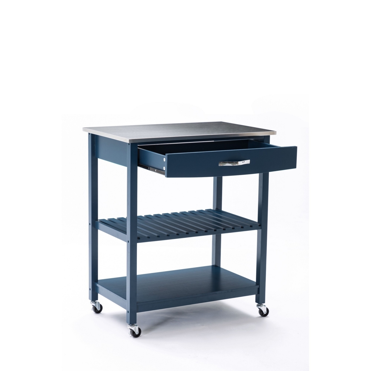 Kitchen Cart With 1 Slatted Shelf And 1 Drawer, Blue- Saltoro Sherpi