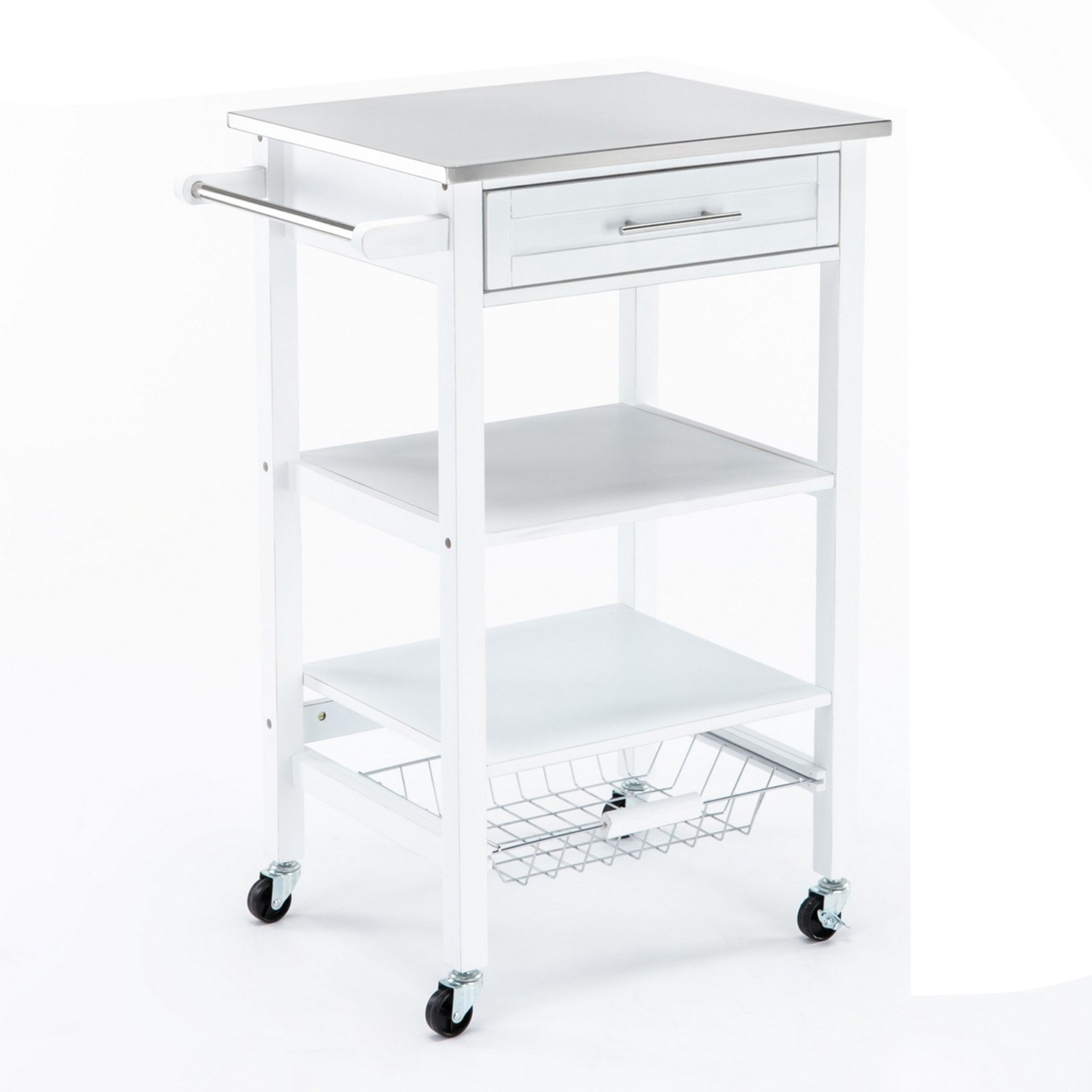 Kitchen Cart With 2 Wooden Shelves And 1 Drawer, White- Saltoro Sherpi