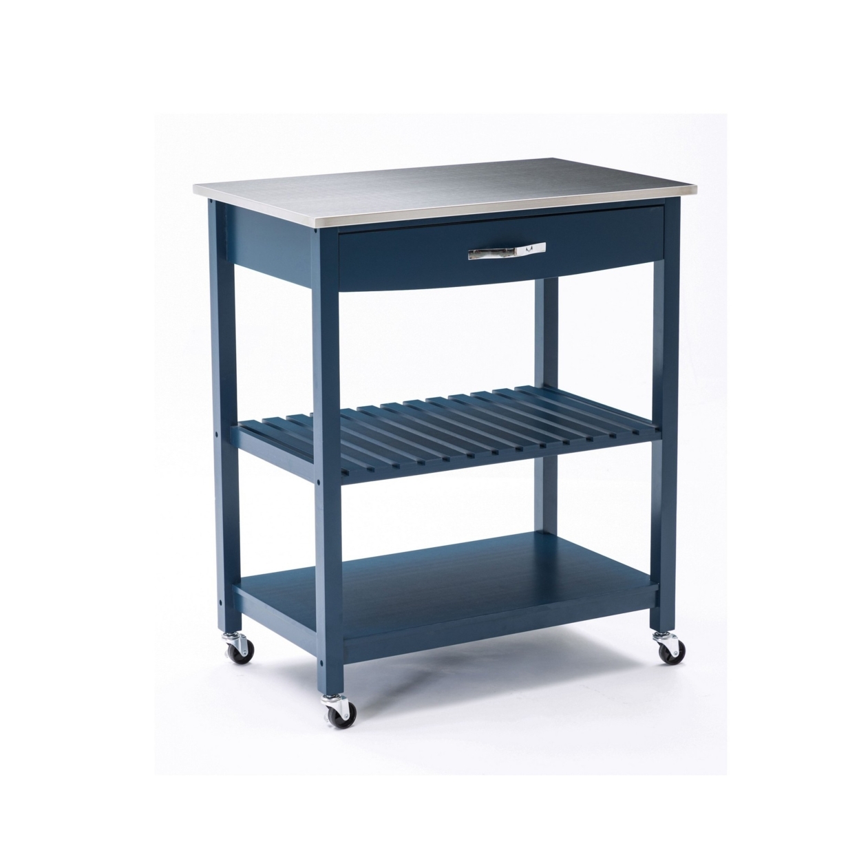 Kitchen Cart With 1 Slatted Shelf And 1 Drawer, Blue- Saltoro Sherpi