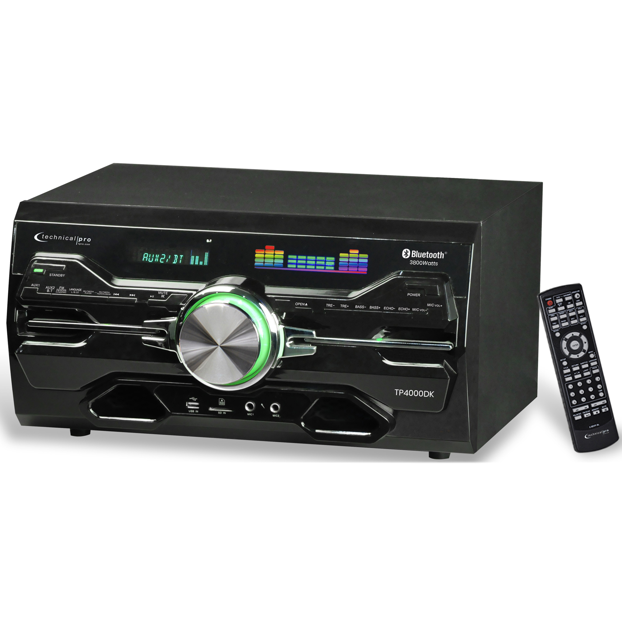 Technical Pro 3800 W Professional Bluetooth Home Audio Receiver W Built-in DVD Player, Dual 1/4'' Mic ,USB SD Inputs,Volume & Echo Controls
